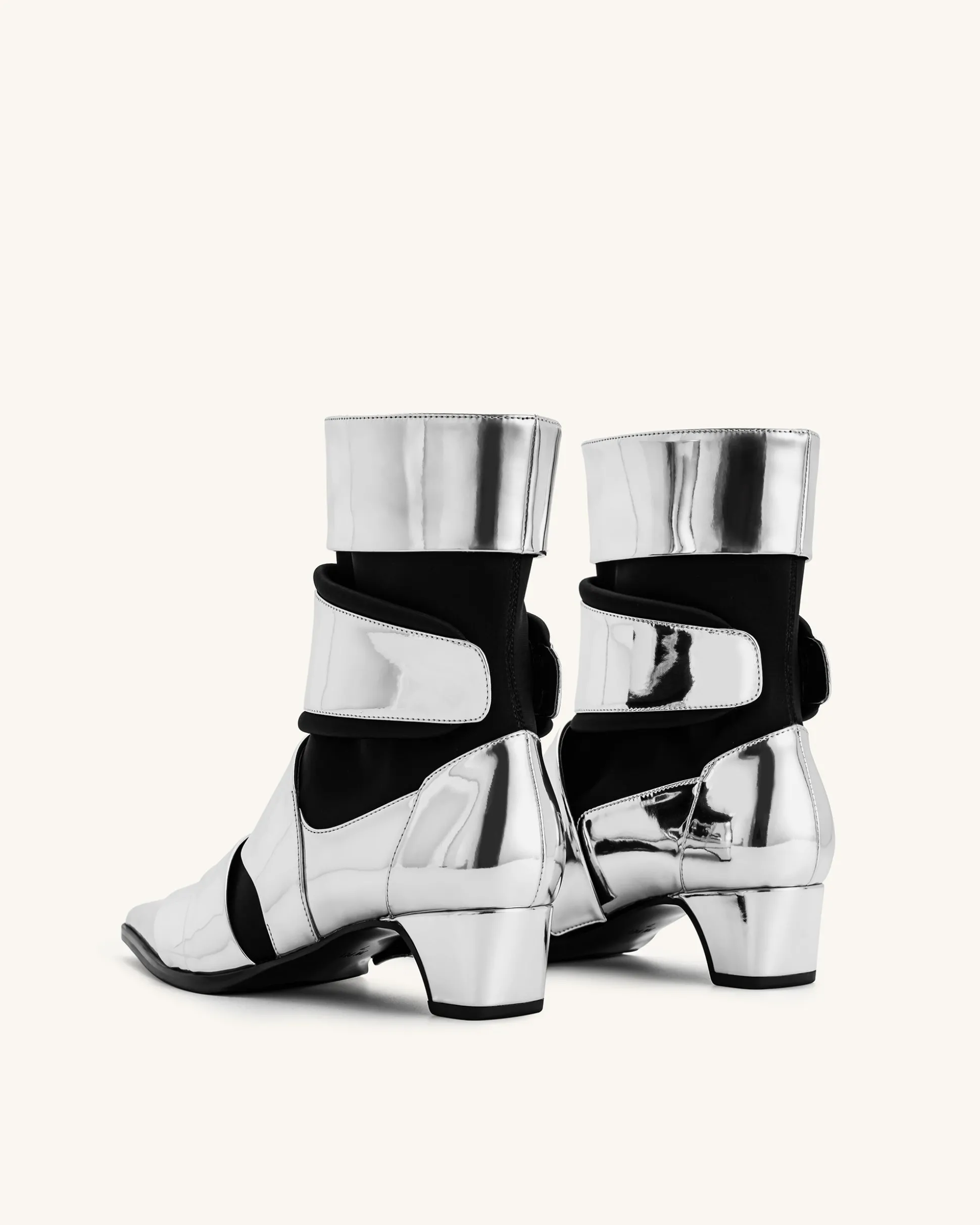 Emily Strap Ankle Boots - Silver