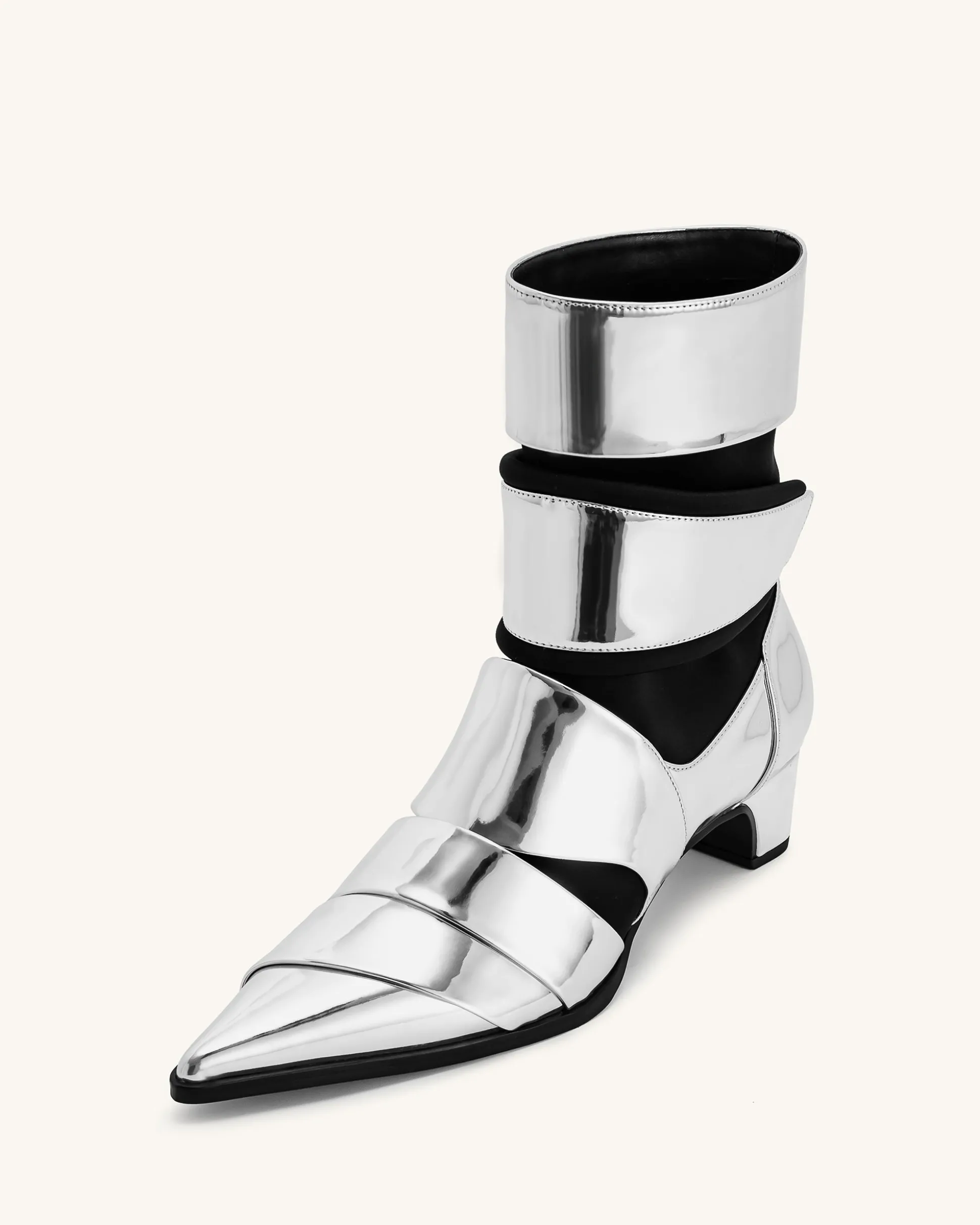 Emily Strap Ankle Boots - Silver