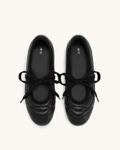 Erika Topstitching lace-up ballet Flats- Black