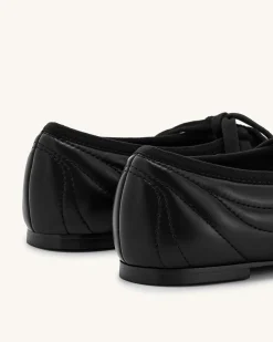 Erika Topstitching lace-up ballet Flats- Black