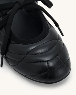 Erika Topstitching lace-up ballet Flats- Black