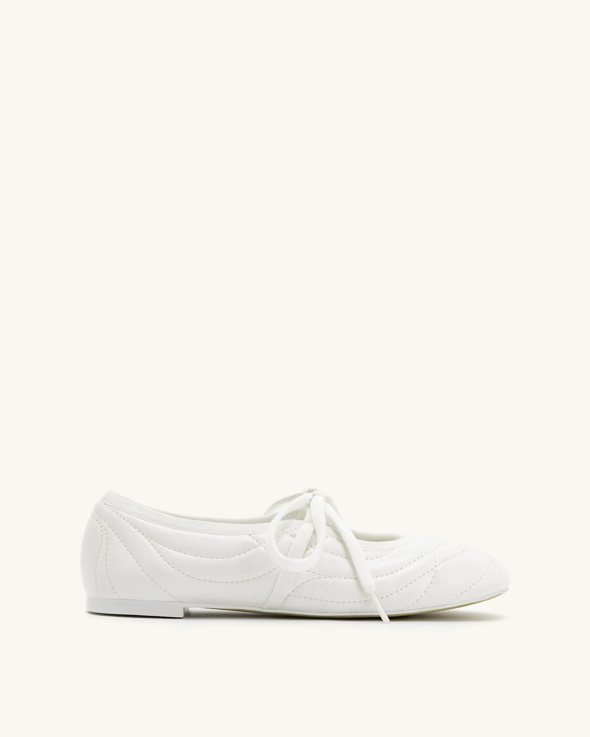 Erika Topstitching lace-up ballet Flats- White
