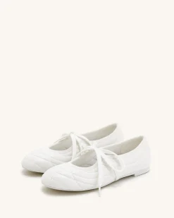 Erika Topstitching lace-up ballet Flats- White