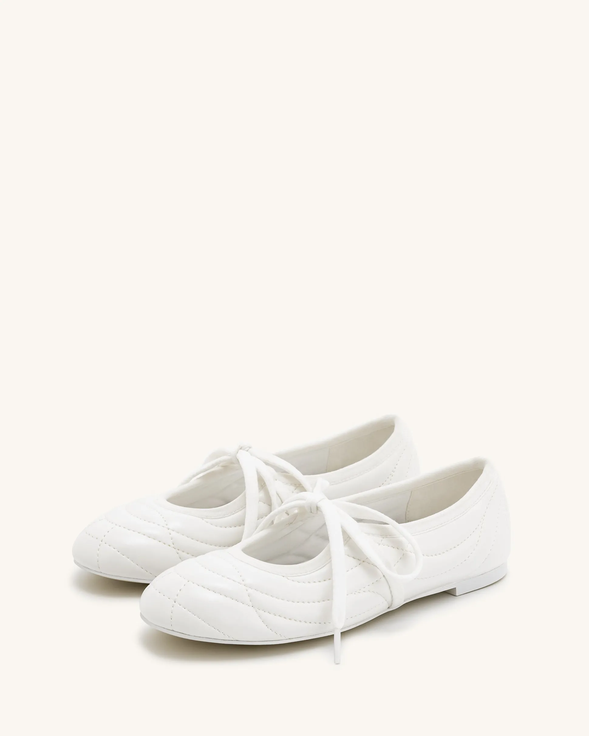 Erika Topstitching lace-up ballet Flats- White