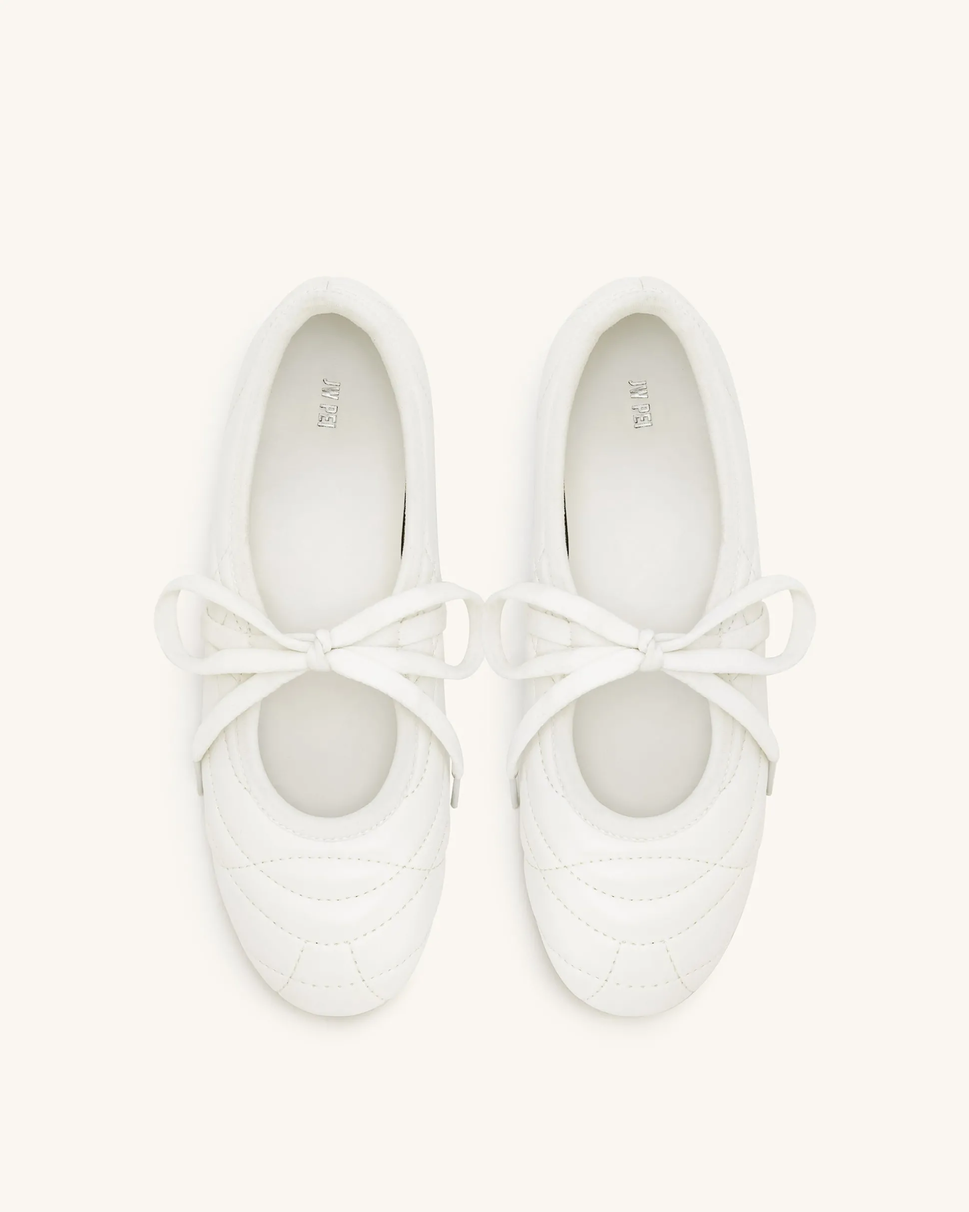 Erika Topstitching lace-up ballet Flats- White