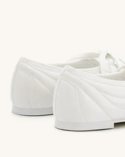 Erika Topstitching lace-up ballet Flats- White