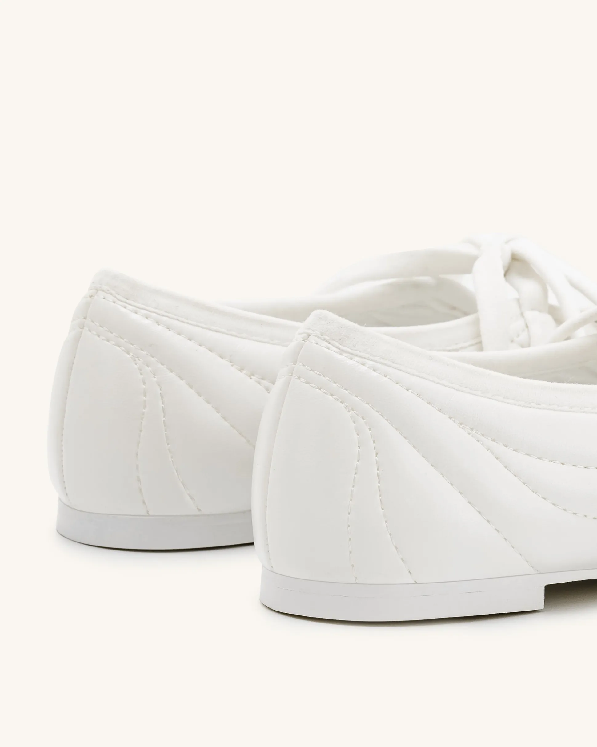 Erika Topstitching lace-up ballet Flats- White