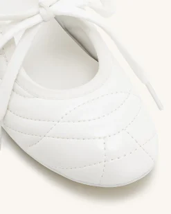 Erika Topstitching lace-up ballet Flats- White