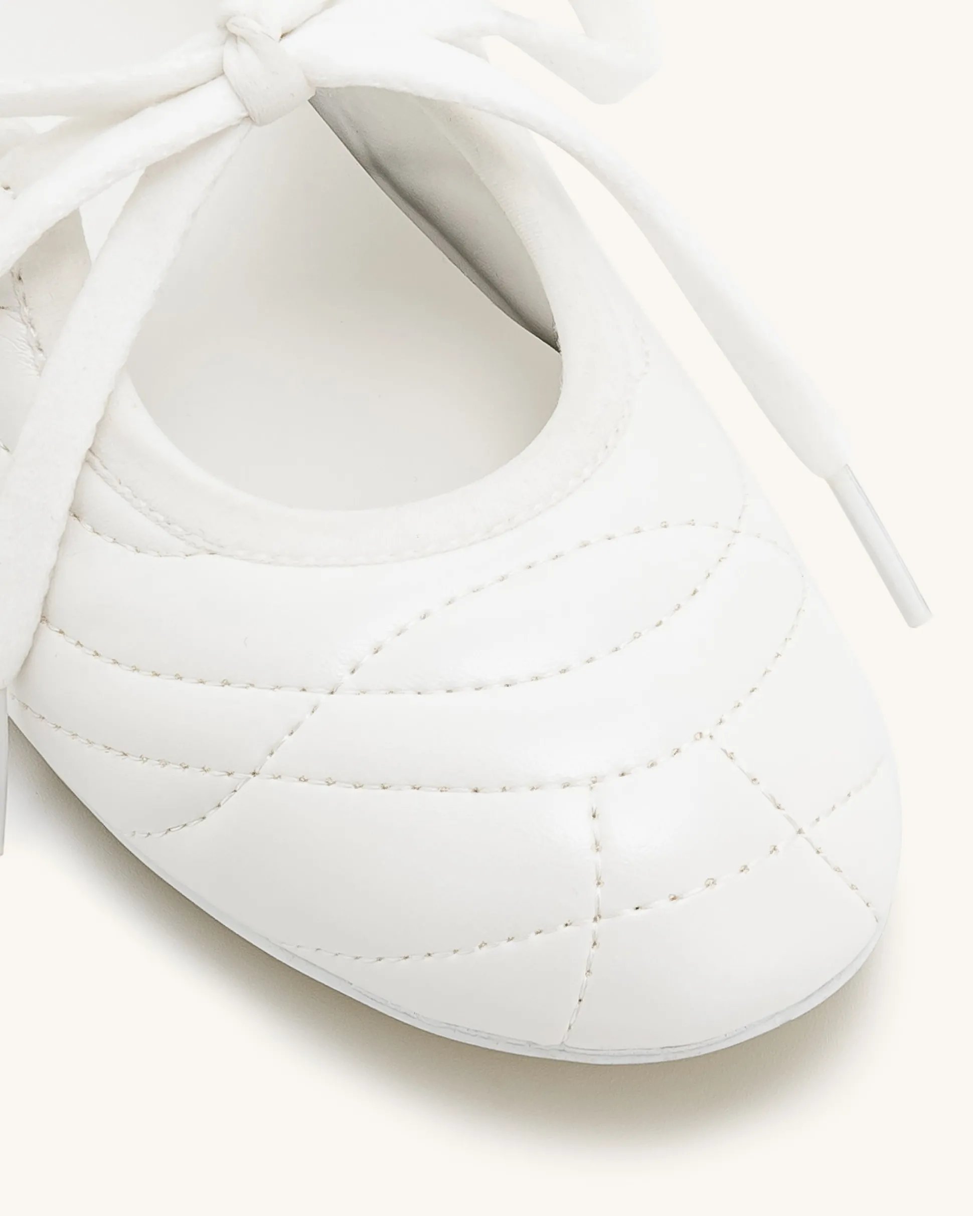 Erika Topstitching lace-up ballet Flats- White