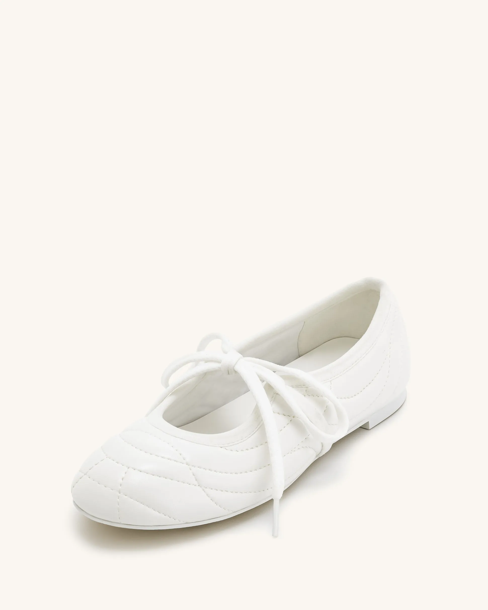 Erika Topstitching lace-up ballet Flats- White