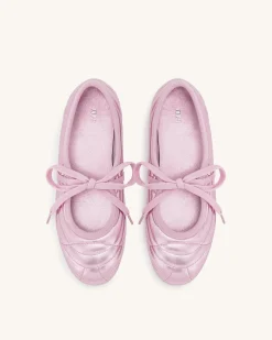 Erika Topstitching lace-up ballet Flats- Pink