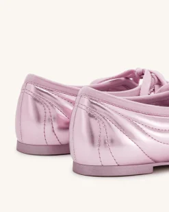 Erika Topstitching lace-up ballet Flats- Pink