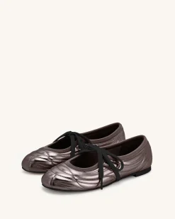 Erika Topstitching Lace-up Ballet Flats - Dark Brown