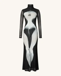 Eva Body Print Mesh Dress - Black and White
