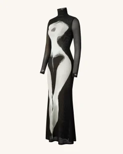 Eva Body Print Mesh Dress - Black and White