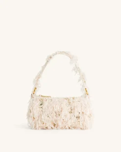 Eva Faux Fur And Sequin Mini Shoulder Bag - Beige