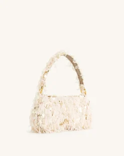 Eva Faux Fur And Sequin Mini Shoulder Bag - Beige