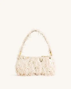 Eva Faux Fur And Sequin Mini Shoulder Bag - Beige