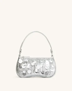 Eva Metallic Sequin Mini Shoulder Bag - Silver