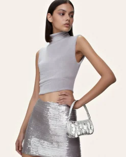 Eva Metallic Sequin Mini Shoulder Bag - Silver