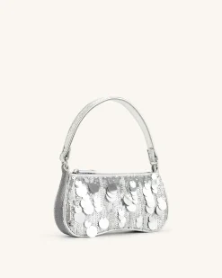 Eva Metallic Sequin Mini Shoulder Bag - Silver