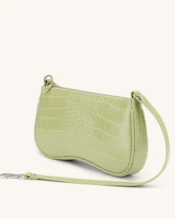 Eva Shoulder Handbag - Sage Green Croc