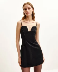 Eva Spaghetti Strap Sueded Dress - Black