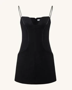 Eva Spaghetti Strap Sueded Dress - Black