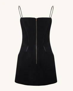 Eva Spaghetti Strap Sueded Dress - Black