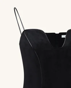 Eva Spaghetti Strap Sueded Dress - Black