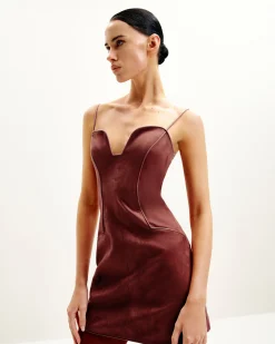 Eva Spaghetti Strap Sueded Dress - Burgundy