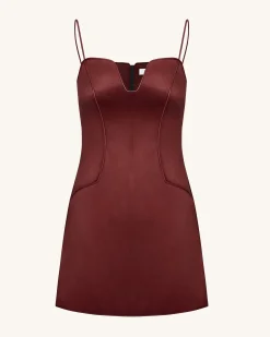 Eva Spaghetti Strap Sueded Dress - Burgundy