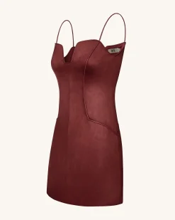 Eva Spaghetti Strap Sueded Dress - Burgundy