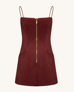 Eva Spaghetti Strap Sueded Dress - Burgundy