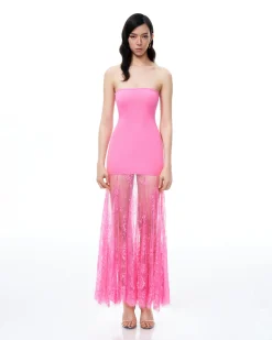 Evadne Floral Lace Dress - Pink