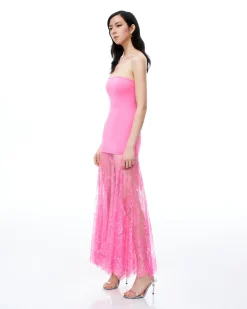Evadne Floral Lace Dress - Pink