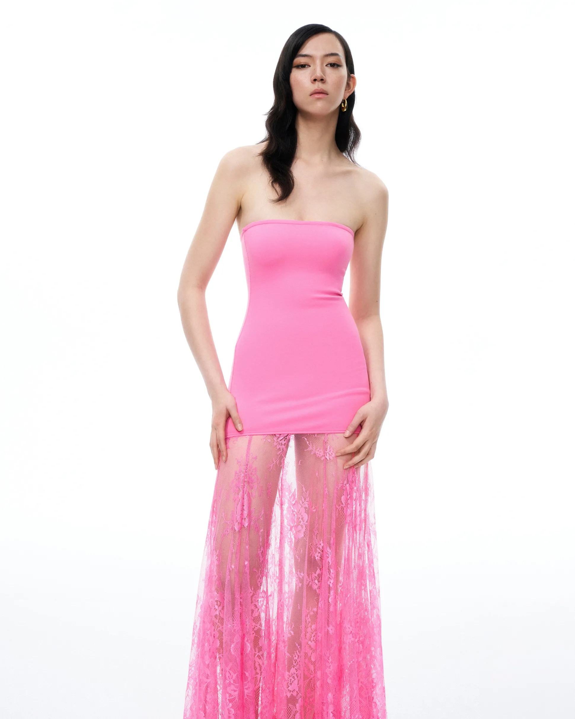 Evadne Floral Lace Dress - Pink