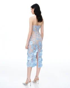 Evander 3D Floral Embroidered Maxi Dress - Blue