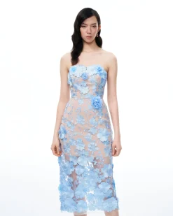 Evander 3D Floral Embroidered Maxi Dress - Blue
