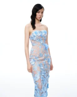 Evander 3D Floral Embroidered Maxi Dress - Blue