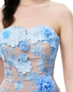 Evander 3D Floral Embroidered Maxi Dress - Blue
