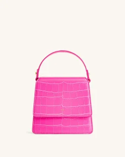 FAE Top Handle Crossbody - Hot Pink Croc