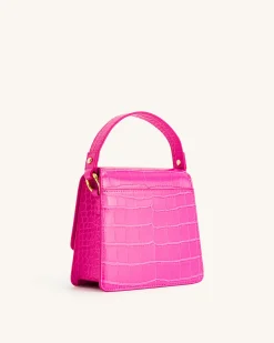 FAE Top Handle Crossbody - Hot Pink Croc