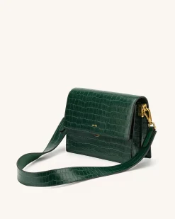 Fashion Mini Flap Bag & Purses - Dark Green Croc Embossed - JW PEI
