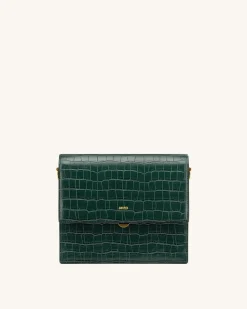 Fashion Mini Flap Bag & Purses - Dark Green Croc Embossed - JW PEI