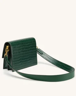 Fashion Mini Flap Bag & Purses - Dark Green Croc Embossed - JW PEI