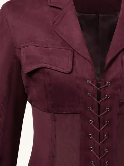Faux Suede Corset Jacket Mini Dress - Claret