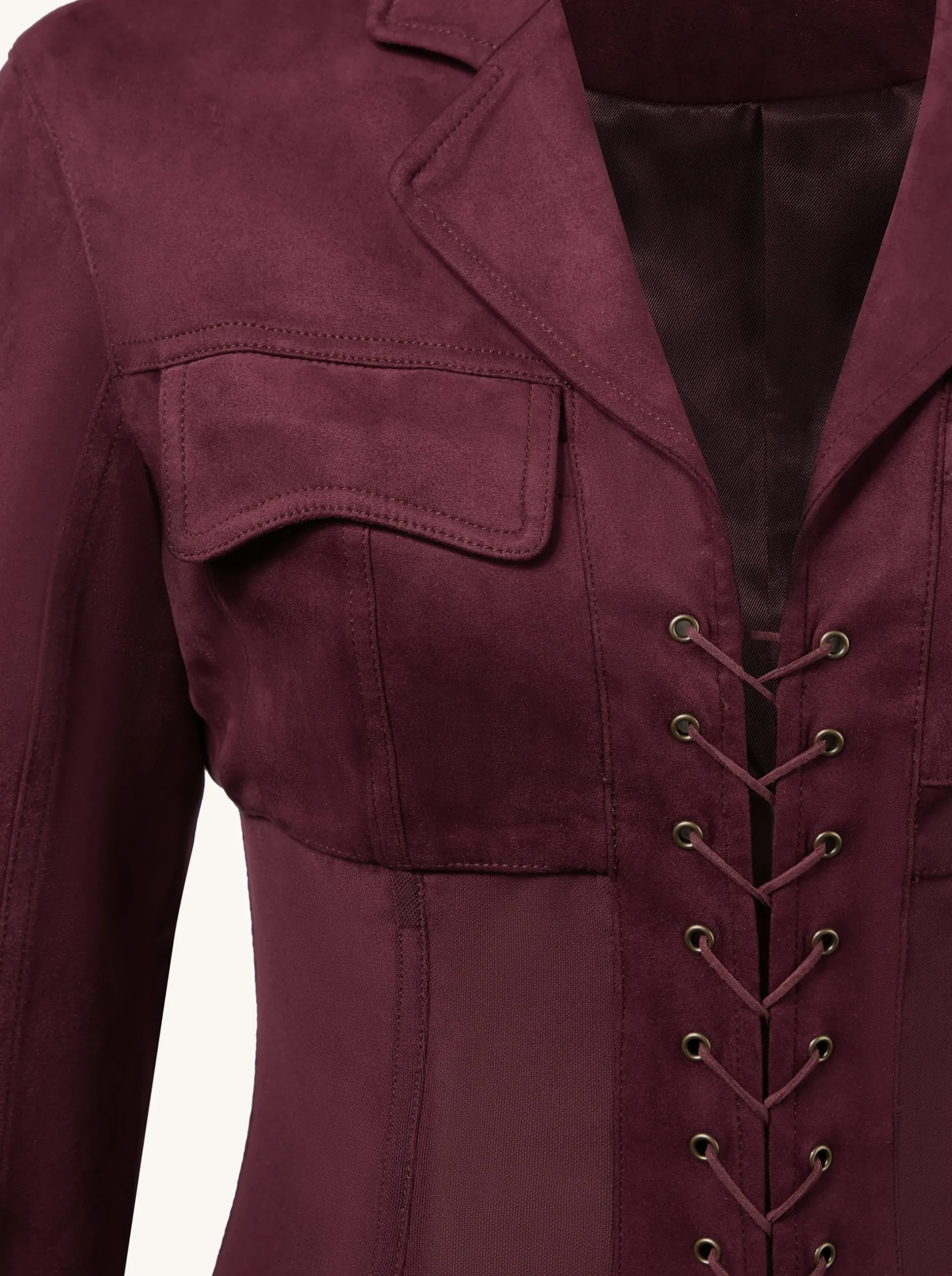 Faux Suede Corset Jacket Mini Dress - Claret