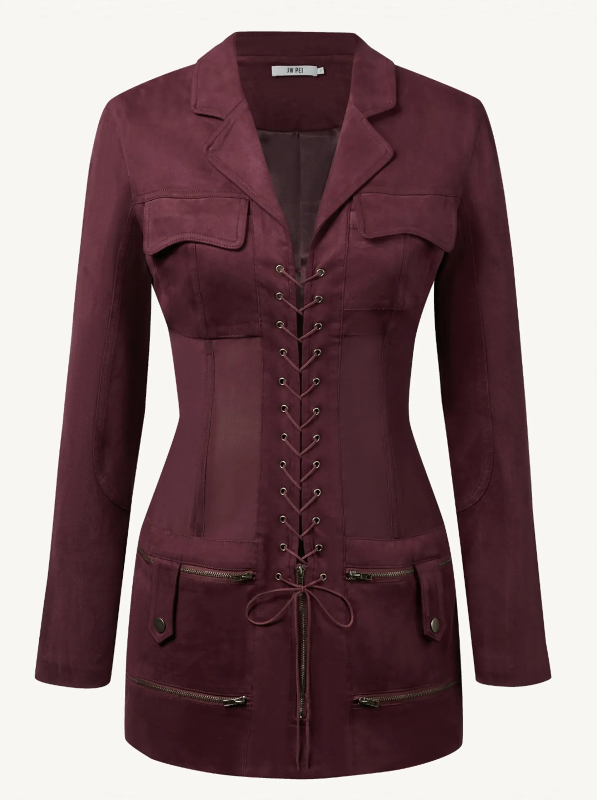 Faux Suede Corset Jacket Mini Dress - Claret