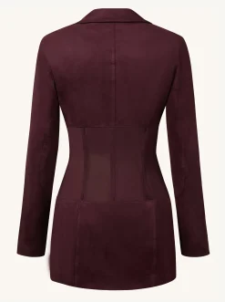 Faux Suede Corset Jacket Mini Dress - Claret